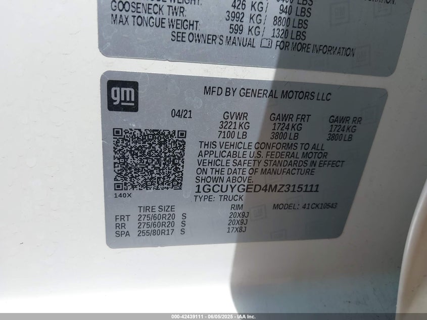 2021 CHEVROLET SILVERADO 1500 4WD  SHORT BED LTZ - 1GCUYGED4MZ315111