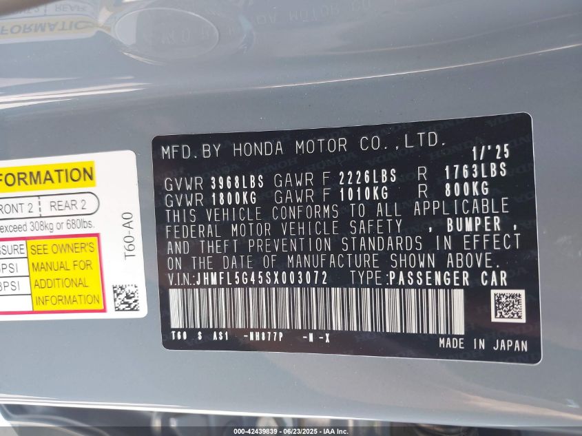 2025 Honda Civic - JHMFL5G45SX003072
