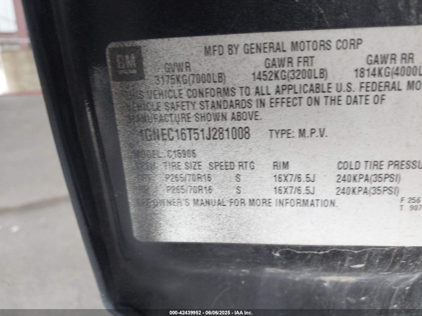 2002 Chevrolet Suburban K1500 VIN: 1GNFK16T92J132984 Lot: 42439952