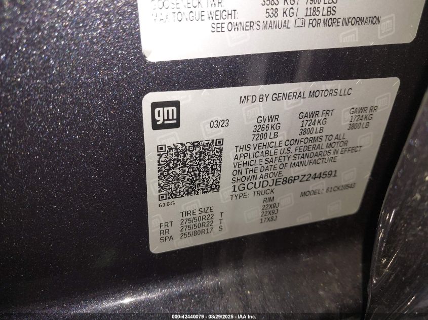 2023 Chevrolet Silverado K1500 High Country VIN: 1GCUDJE86PZ244591 Lot: 42440079