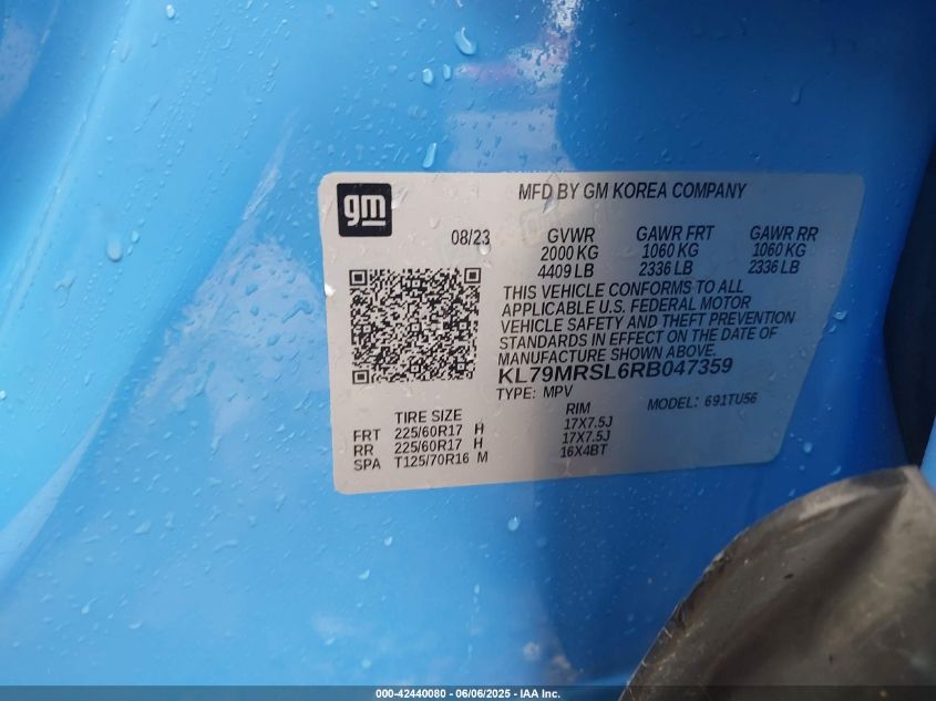 2024 Chevrolet Trailblazer Awd Lt VIN: KL79MRSL6RB047359 Lot: 42440080