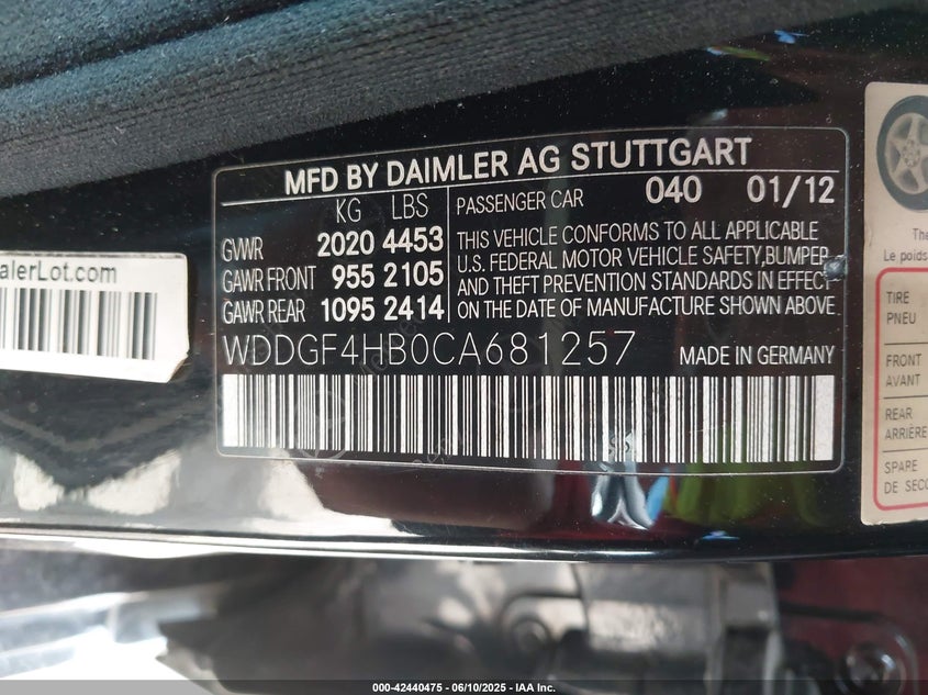 2012 Mercedes-Benz C 250 Luxury/Sport VIN: WDDGF4HB0CA681257 Lot: 42440475