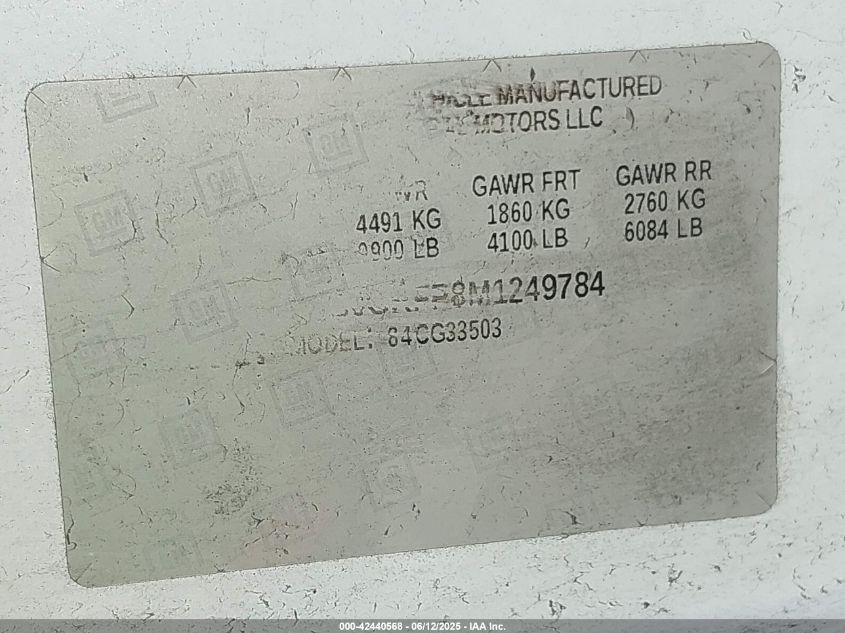 2021 Chevrolet Express Cutaway Work Van VIN: 1GB0GRFP8M1249784 Lot: 42440568