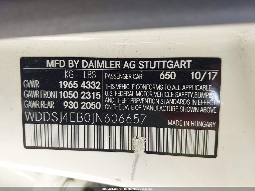 2018 MERCEDES-BENZ CLA 250 VIN: WDDSJ4EB0JN606657