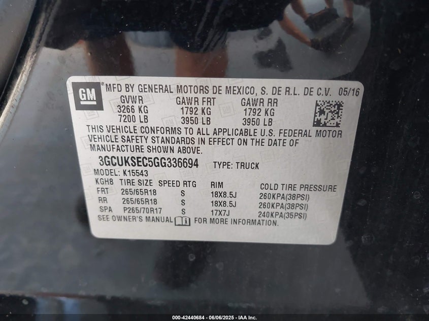 2016 CHEVROLET SILVERADO 1500 2LZ - 3GCUKSEC5GG336694