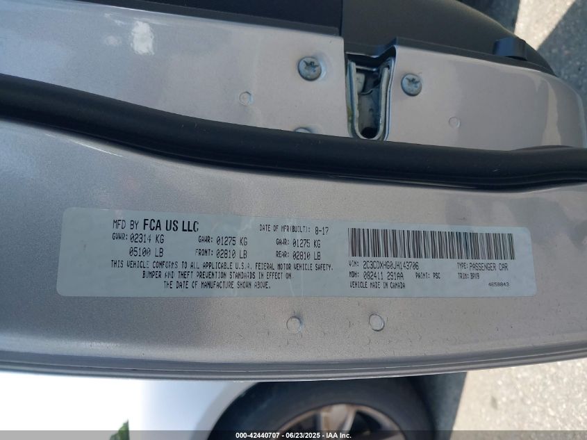 2018 Dodge Charger Sxt Plus Rwd VIN: 2C3CDXHG0JH143706 Lot: 42440707