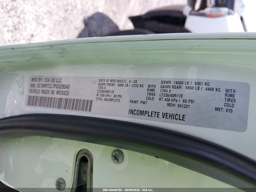 2023 Ram 3500 Chassis Tradesman/Slt/Laramie/Limited VIN: 3C7WRTCL7PG528540 Lot: 42440760