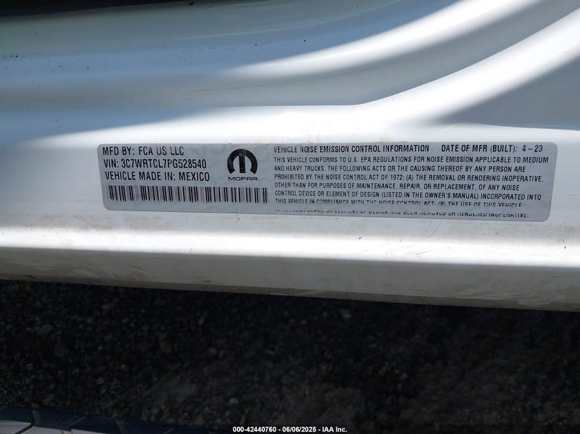 2023 Ram 3500 Chassis Tradesman/Slt/Laramie/Limited VIN: 3C7WRTCL7PG528540 Lot: 42440760
