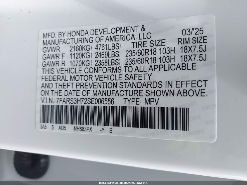 2025 HONDA CR-V EX-L 2WD - 7FARS3H72SE006556