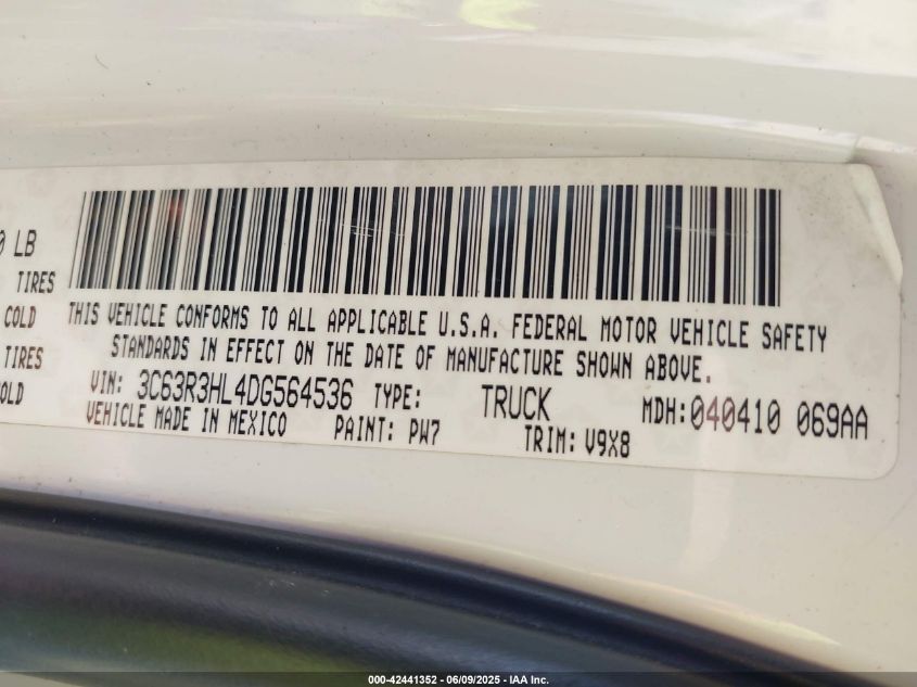 2013 Ram 3500 Slt VIN: 3C63R3HL4DG564536 Lot: 42441352