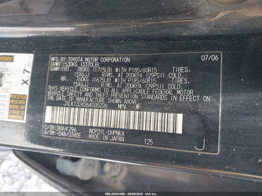 2006 SCION XB VIN: JTLKT324264105226