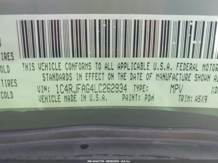 2020 JEEP GRAND CHEROKEE VIN: 1C4RJFAG4LC262934