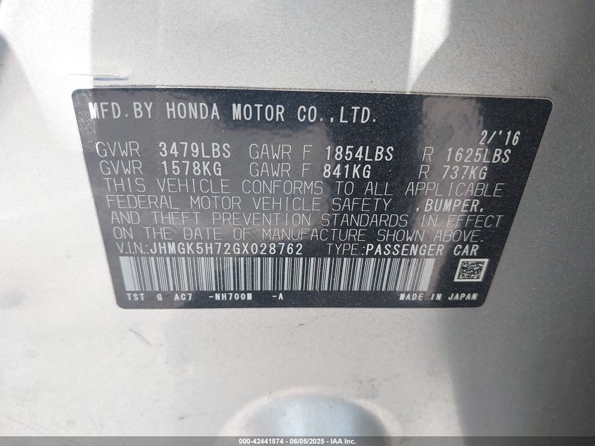 2016 HONDA FIT EX - JHMGK5H72GX028762