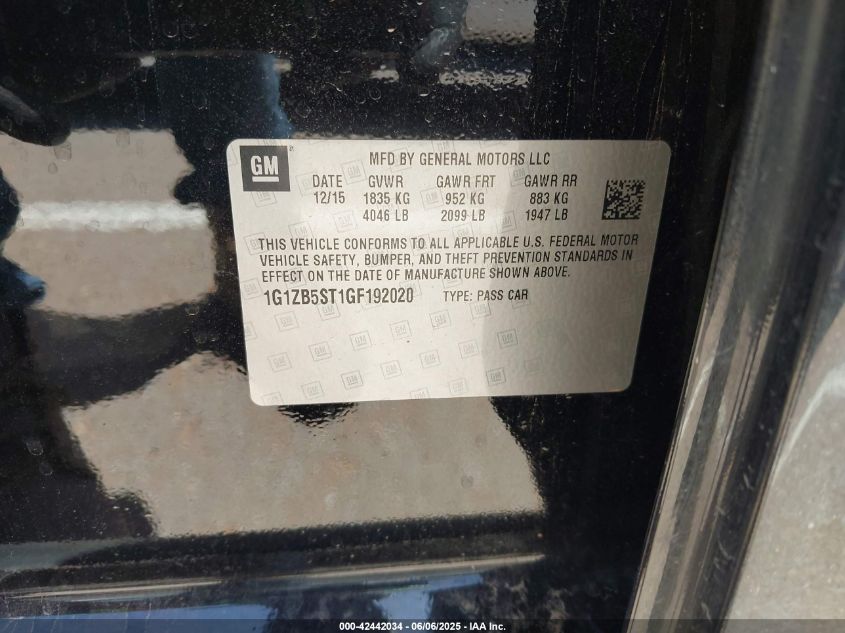 2016 Chevrolet Malibu Ls VIN: 1G1ZB5ST1GF192020 Lot: 42442034
