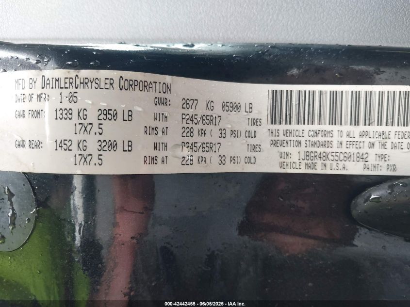 2005 Jeep Grand Cherokee Laredo VIN: 1J8GR48K55C601842 Lot: 42442455