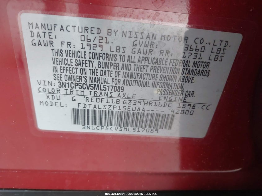 2021 NISSAN KICKS VIN: 3N1CP5CV5ML517089