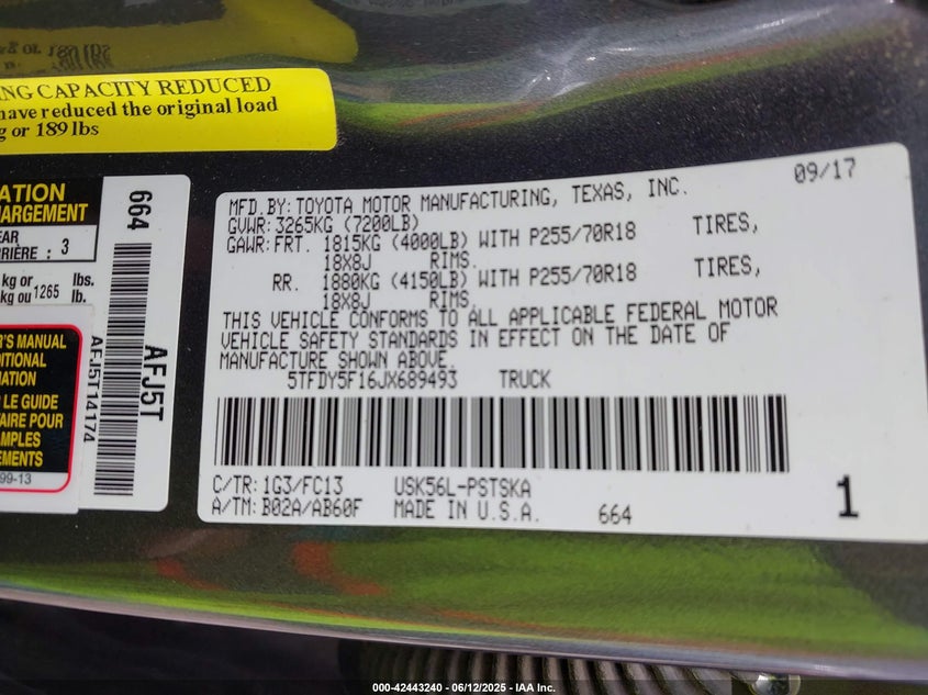 2018 TOYOTA TUNDRA SR5 5.7L V8 - 5TFDY5F16JX689493
