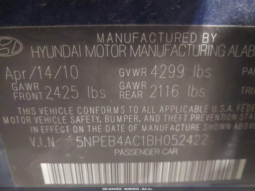 2011 Hyundai Sonata Gls VIN: 5NPEB4AC1BH052422 Lot: 64164044