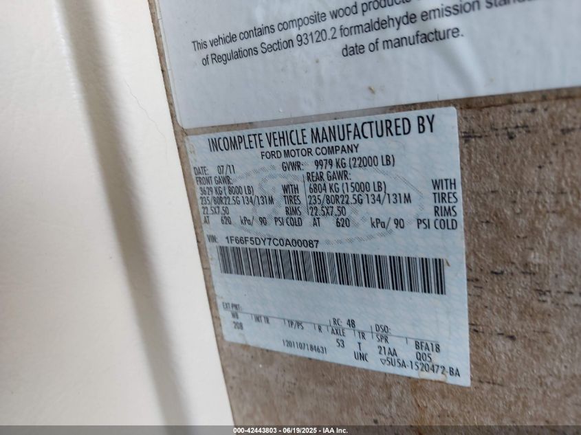 2012 Ford F53 VIN: 1F66F5DY7C0A00087 Lot: 42443803