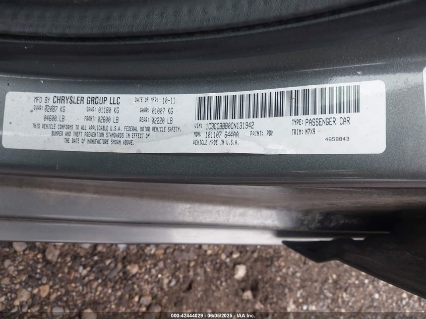 2012 CHRYSLER 200 VIN: 1C3CCBBB0CN131942