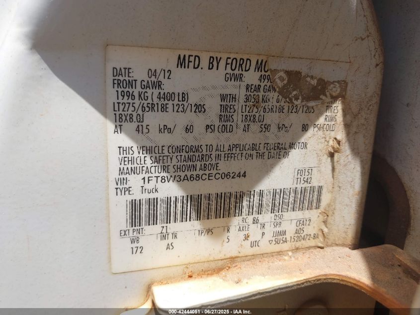 2012 Ford F-350 Xl VIN: 1FT8W3A68CEC06244 Lot: 42444051