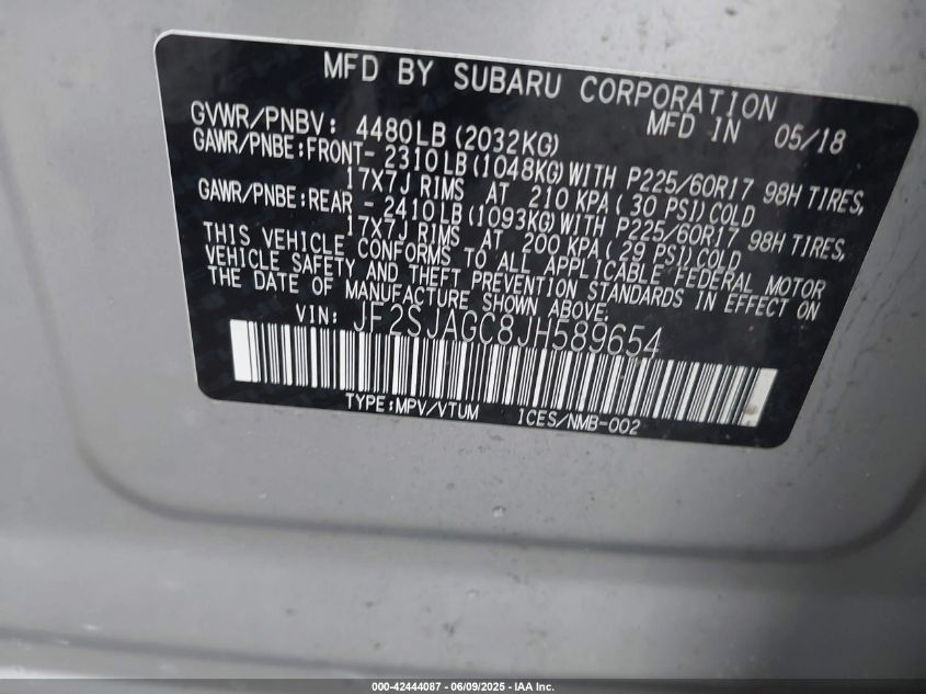 2018 SUBARU FORESTER 2.5I PREMIUM - JF2SJAGC8JH589654