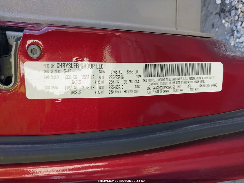 2010 CHRYSLER TOWN & COUNTRY VIN: 2A4RR8DX9AR334161