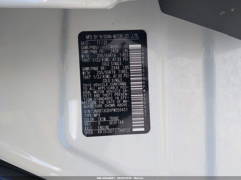 2023 NISSAN ROGUE VIN: JN8BT3CBXPW355431