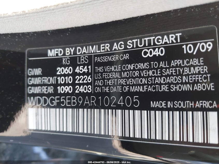 2010 MERCEDES-BENZ C 300 VIN: WDDGF5EB9AR102405
