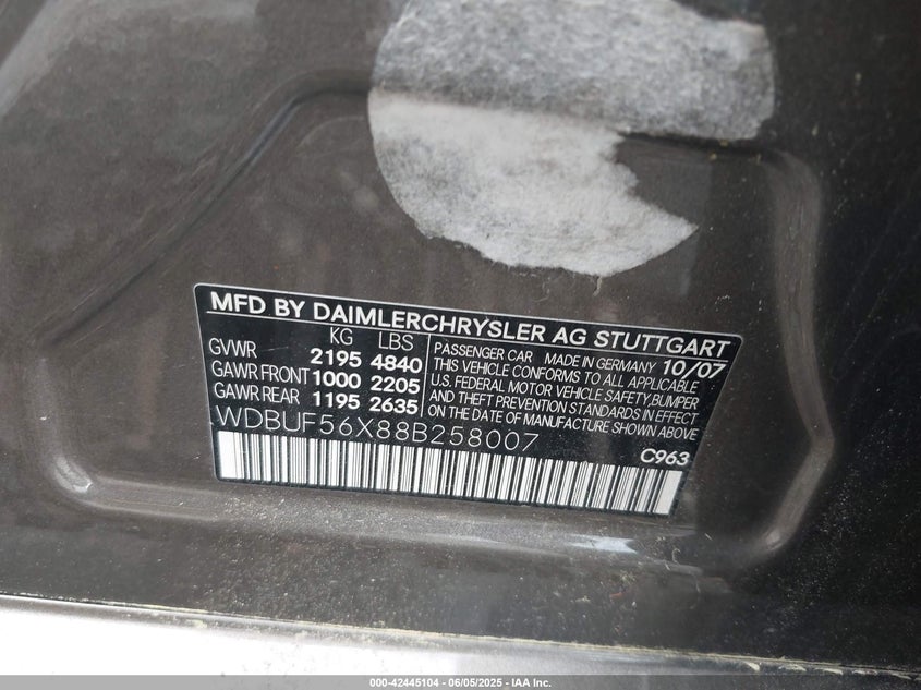 2008 MERCEDES-BENZ E 350 VIN: WDBUF56X88B258007