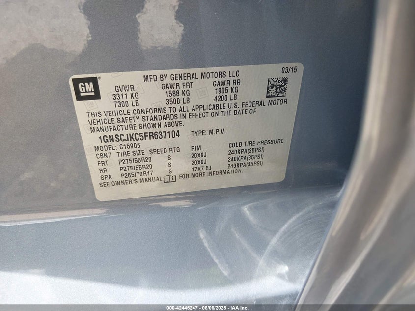 2015 CHEVROLET SUBURBAN 1500 LT - 1GNSCJKC5FR637104