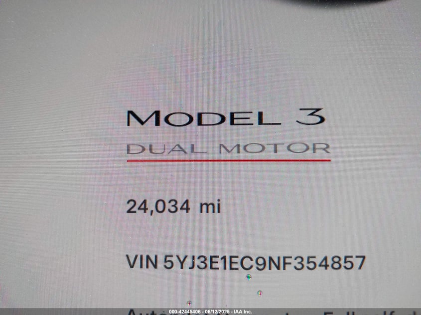 2022 Tesla Model 3 Performance Dual Motor All-Wheel Drive VIN: 5YJ3E1EC9NF354857 Lot: 42445406