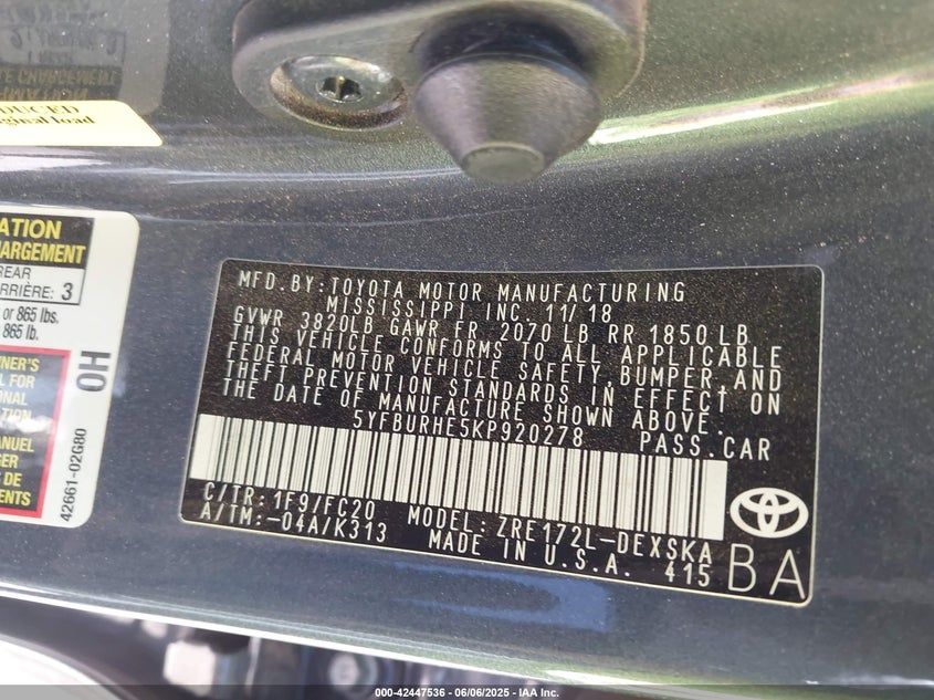 2019 TOYOTA COROLLA SE - 5YFBURHE5KP920278