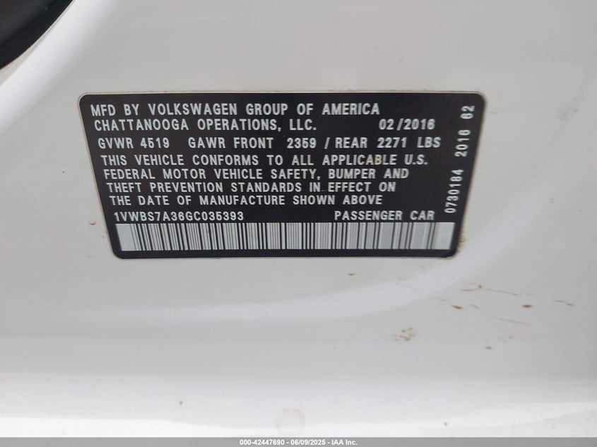 2016 VOLKSWAGEN PASSAT 1.8T SE - 1VWBS7A36GC035393