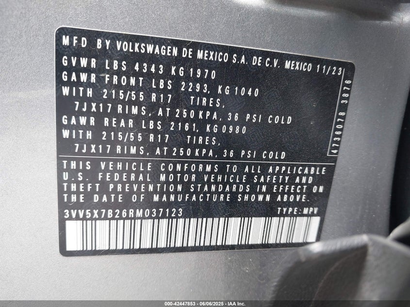 2024 VOLKSWAGEN TAOS 1.5T S 3VV5X7B26RM037123