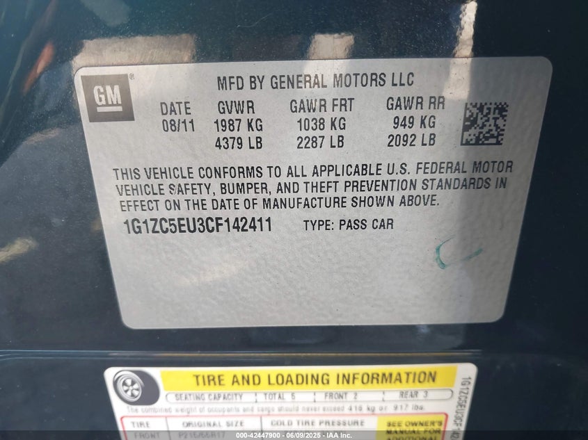 2012 CHEVROLET MALIBU VIN: 1G1ZC5EU3CF142411