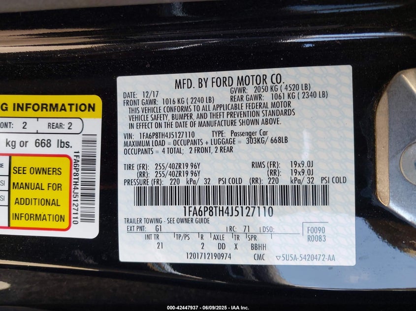 2018 FORD MUSTANG VIN: 1FA6P8TH4J5127110