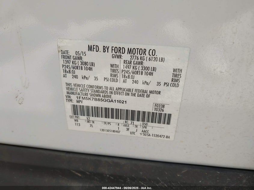 2016 FORD EXPLORER - 1FM5K7B85GGA11021