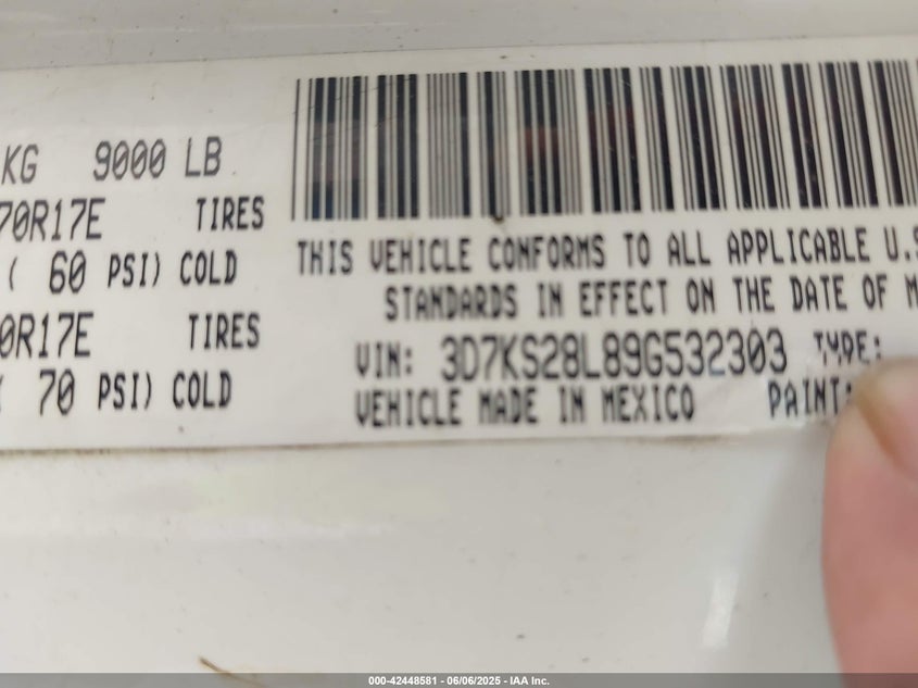 2009 Dodge Ram 2500 Slt VIN: 3D7KS28L89G532303 Lot: 42448581