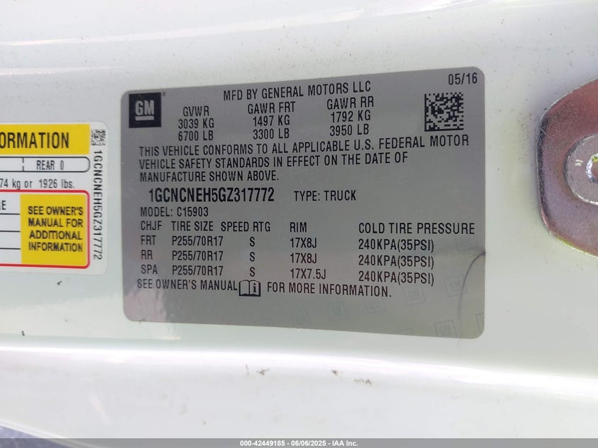 2016 CHEVROLET SILVERADO 1500 WT - 1GCNCNEH5GZ317772