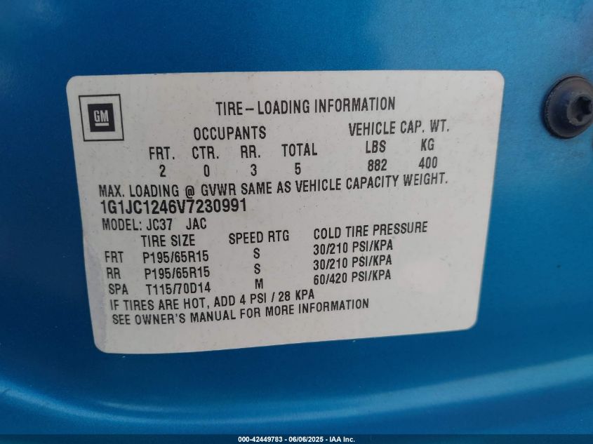 1997 Chevrolet Cavalier VIN: 1G1JC1246V7230991 Lot: 42449783