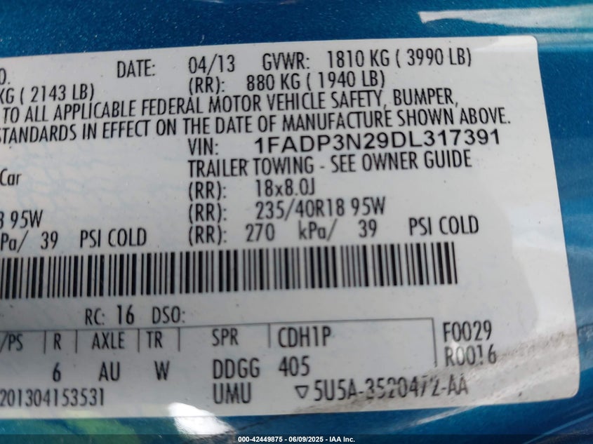 2013 FORD FOCUS TITANIUM - 1FADP3N29DL317391