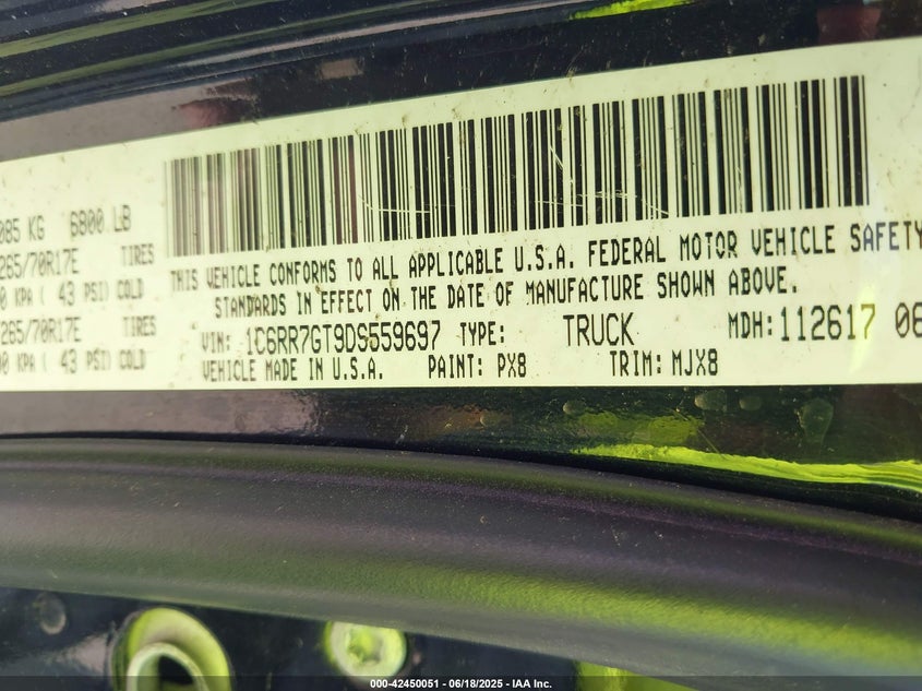 2013 RAM 1500 OUTDOORSMAN - 1C6RR7GT9DS559697