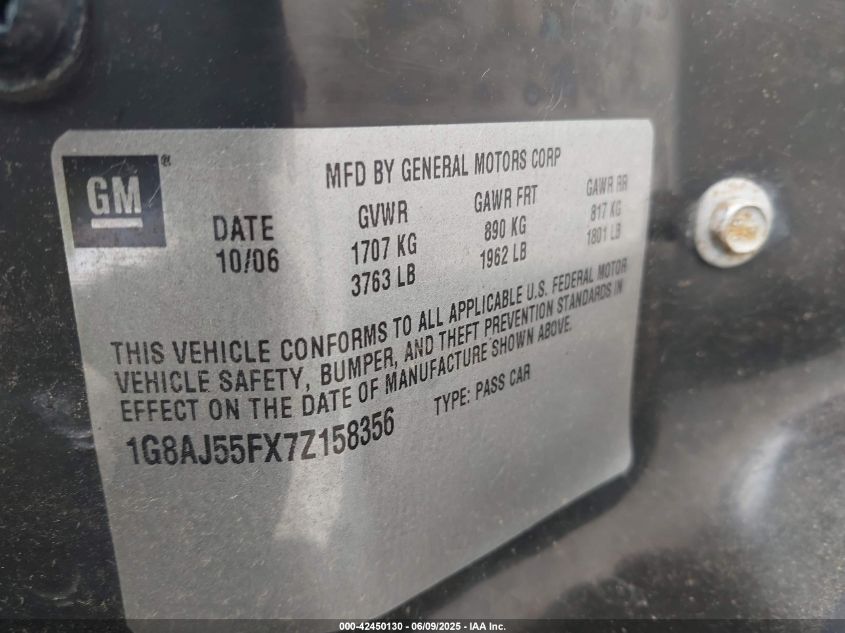 2007 Saturn Ion 2 VIN: 1G8AJ55FX7Z158356 Lot: 42450130
