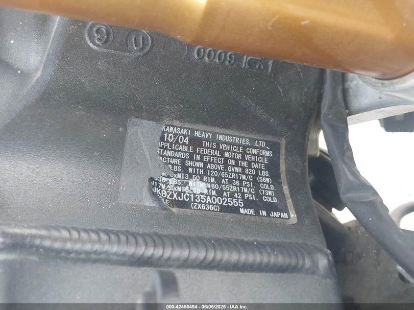 2005 Kawasaki Zx636 C1 VIN: JKBZXJC135A002555 Lot: 42450494