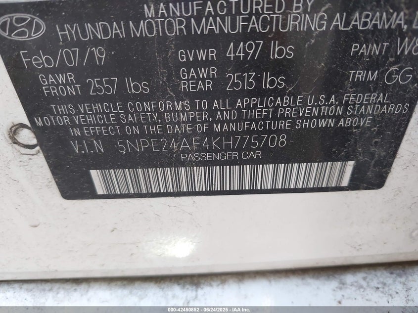 2019 HYUNDAI SONATA SE - 5NPE24AF4KH775708