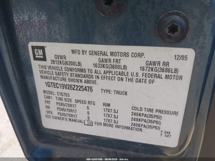 2006 GMC Sierra 1500 Sl VIN: 1GTEC19V26Z225476 Lot: 42451086