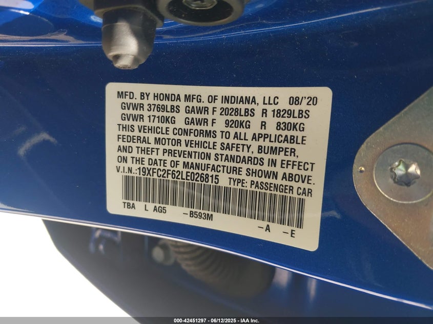 2020 HONDA CIVIC LX - 19XFC2F62LE026815