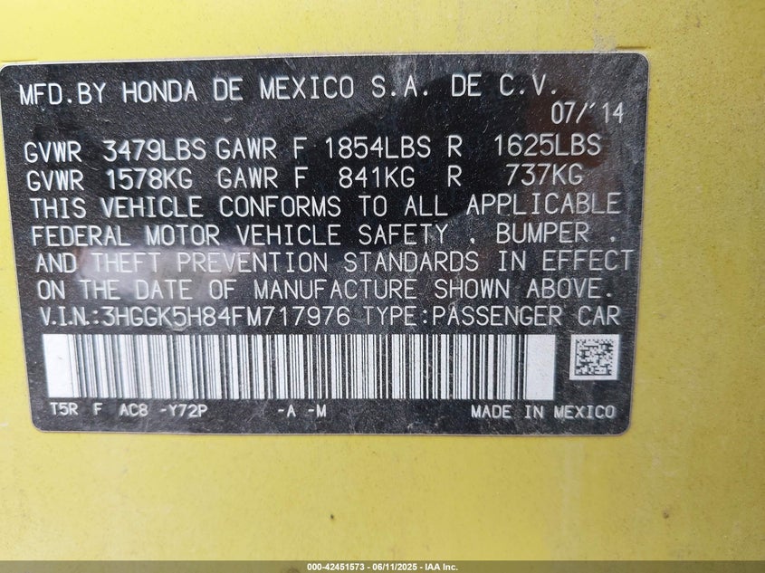 2015 HONDA FIT EX/EX-L - 3HGGK5H84FM717976