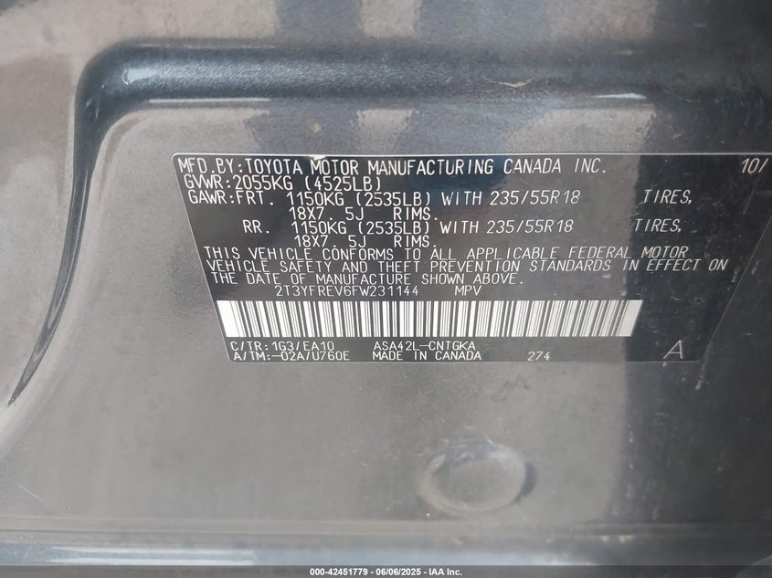 2015 TOYOTA RAV4 LIMITED - 2T3YFREV6FW231144